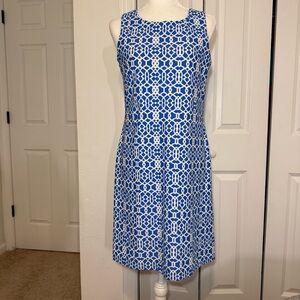 Jude Connally Women's Blue White Sleeveless Knee Stretch Length Dress Size M Reg